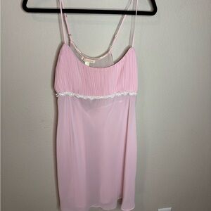 Iora Nikrooz Pink Chiffon Slip Dress Lace Detail Adjustable Straps